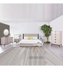 Maxwell 5 Pcs Queen Bedroom Suite Fabric Upholstery MDF Melamine Finishing with Dresser and Tallboy